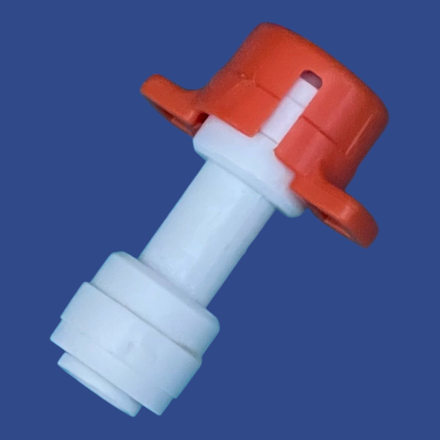 1/4” straight push fitting with orange cap. used for water filtration systems.